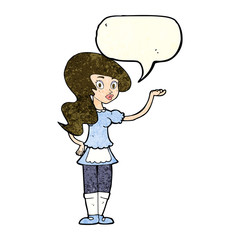 cartoon waitress with speech bubble
