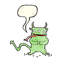 cartoon little demon with speech bubble