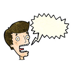 cartoon terrified man with speech bubble