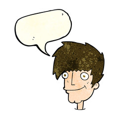 cartoon smiling man with speech bubble