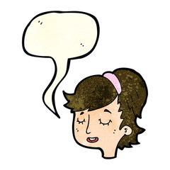 cartoon pretty female face with speech bubble