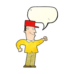 cartoon man punching air with speech bubble