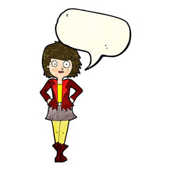cartoon girl in jacket with speech bubble