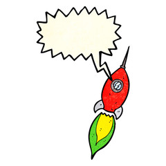 cartoon spaceship with speech bubble