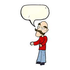 cartoon old man with mustache with speech bubble