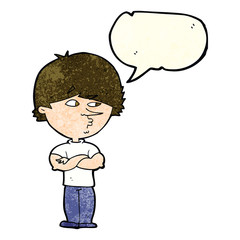 cartoon suspicious man with speech bubble