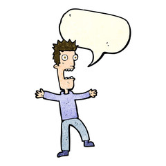 cartoon terrified man with speech bubble