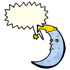sleepy moon cartoon with speech bubble