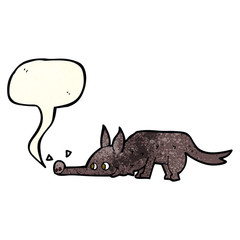 cartoon dog sniffing floor with speech bubble