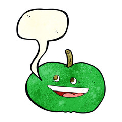 cartoon happy apple with speech bubble