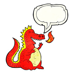 cartoon fire breathing dragon with speech bubble