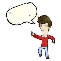 cartoon man pointing with speech bubble
