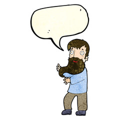 cartoon excited bearded man with speech bubble