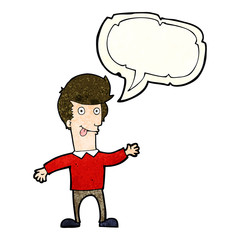 cartoon man sticking out tongue with speech bubble