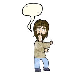 cartoon mustache man with speech bubble