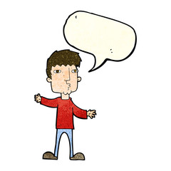 cartoon curious man with speech bubble