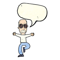 cartoon old man wearing big glasses with speech bubble