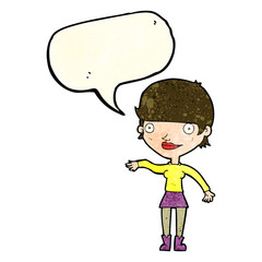 cartoon happy woman  with speech bubble