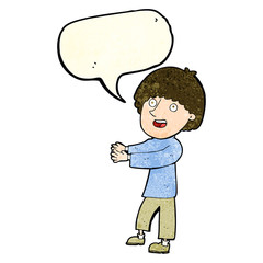 cartoon happy man showing with speech bubble