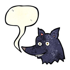 cartoon wolf head with speech bubble