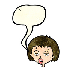 cartoon bored woman with speech bubble