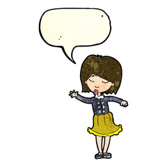 cartoon waving woman with speech bubble
