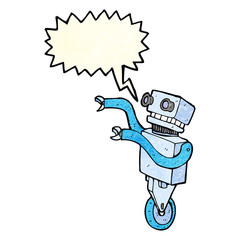 cartoon funny robot with speech bubble