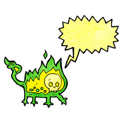 cartoon little fire demon with speech bubble