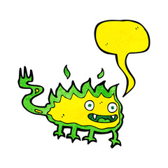 cartoon little fire demon with speech bubble