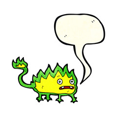 cartoon little fire demon with speech bubble