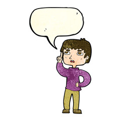 cartoon boy with question with speech bubble
