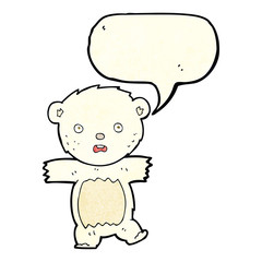 cartoon shocked polar bear cub with speech bubble