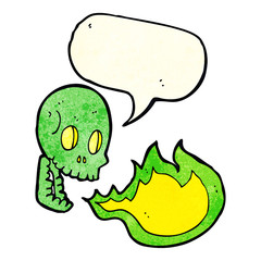 cartoon fire breathing skull with speech bubble