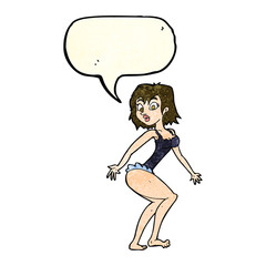 cartoon woman in lingerie with speech bubble