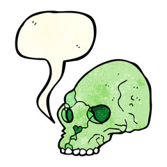 cartoon spooky skull with speech bubble