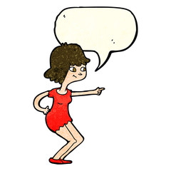 cartoon girl pointing with speech bubble