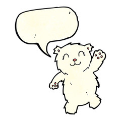 cartoon waving polar bear with speech bubble