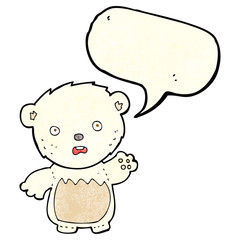 cartoon worried polar bear with speech bubble