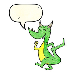 cartoon happy dragon with speech bubble