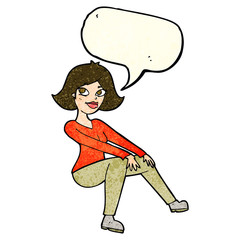 cartoon happy woman sitting with speech bubble
