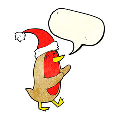 cartoon christmas robin with speech bubble