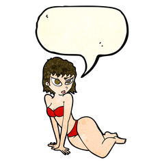 cartoon sexy woman in underwear with speech bubble