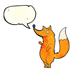 cartoon waving fox with speech bubble