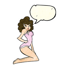 cartoon pin-up woman with speech bubble