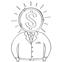 Businessman head of a coin line drawing, business concept vector