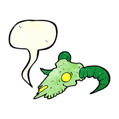 cartoon magic ram skull with speech bubble