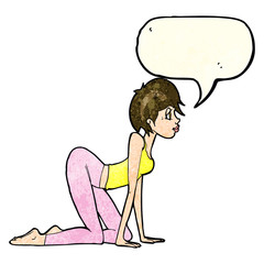 cartoon sexy woman on all fours with speech bubble
