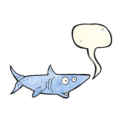 cartoon happy shark with speech bubble