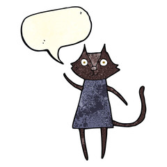 cute cartoon black cat waving with speech bubble