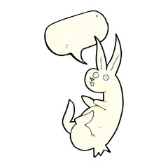 cue cartoon rabbit with speech bubble